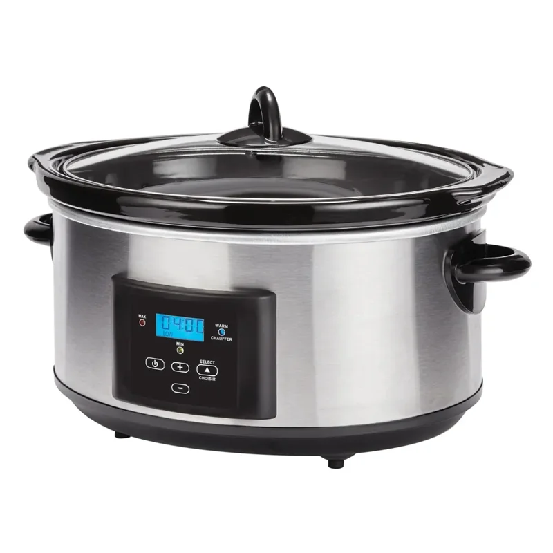 

Large 6-quart stainless steel slow cooker, 3 heating settings, crock pot for family holiday dinners, daily tasks
