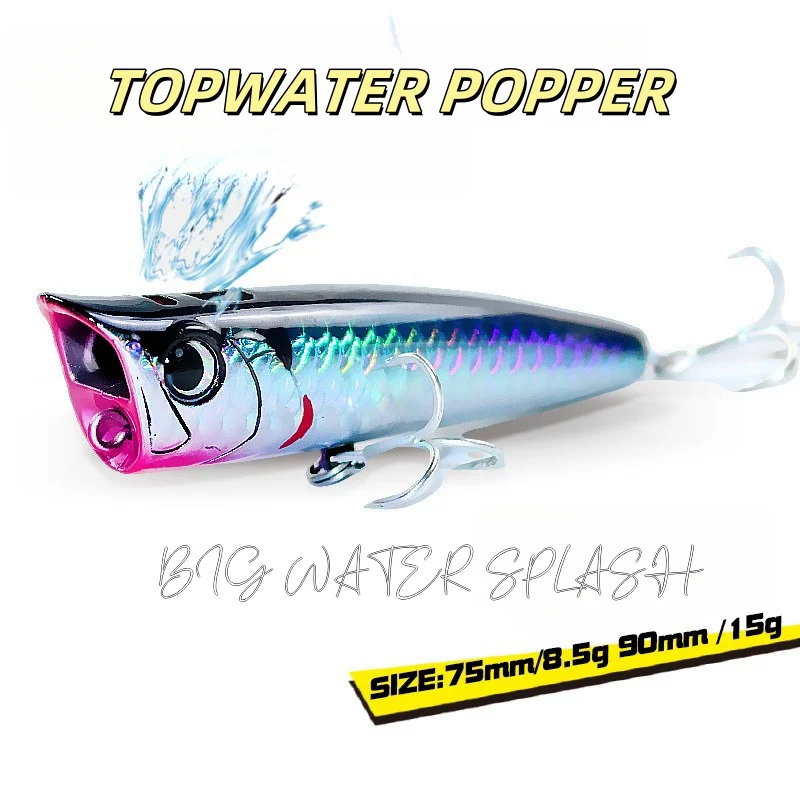 

1PCS Topwater Popper Fishing Lures 8.5g15g Surface Plastic Artificial Hard Bait Wobblers big splash freshwater Fishing Tackles