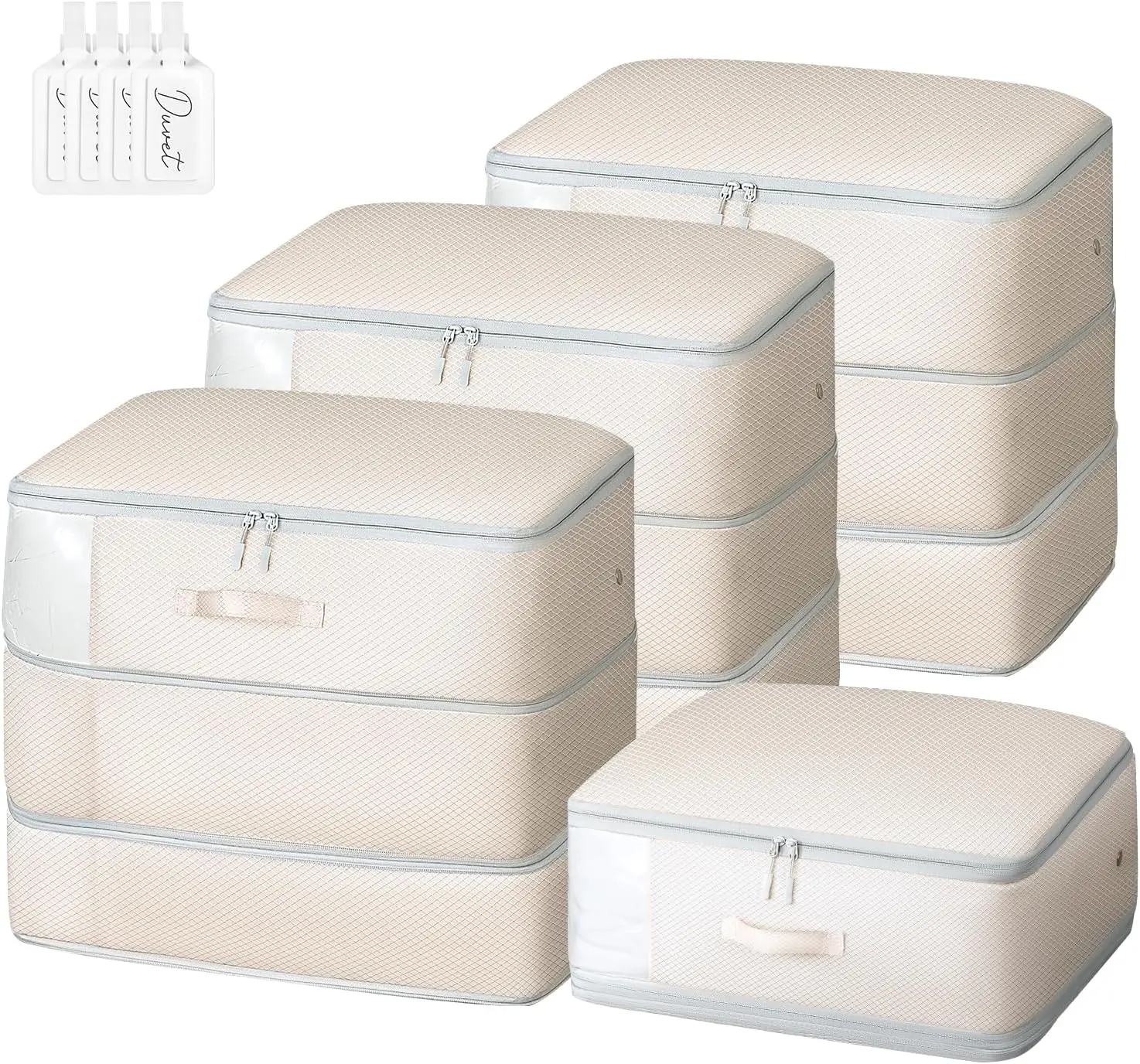 

Large Capacity Washable Compression Storage Bags, 4-Pack Beige for Blankets and Comforters