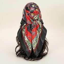 90*90cm Brand Satin Square Scarf Women Fashion Twill Silk Scarf Shawl Design Hijab Bandana Foulard Neckerchief Scarf Turban