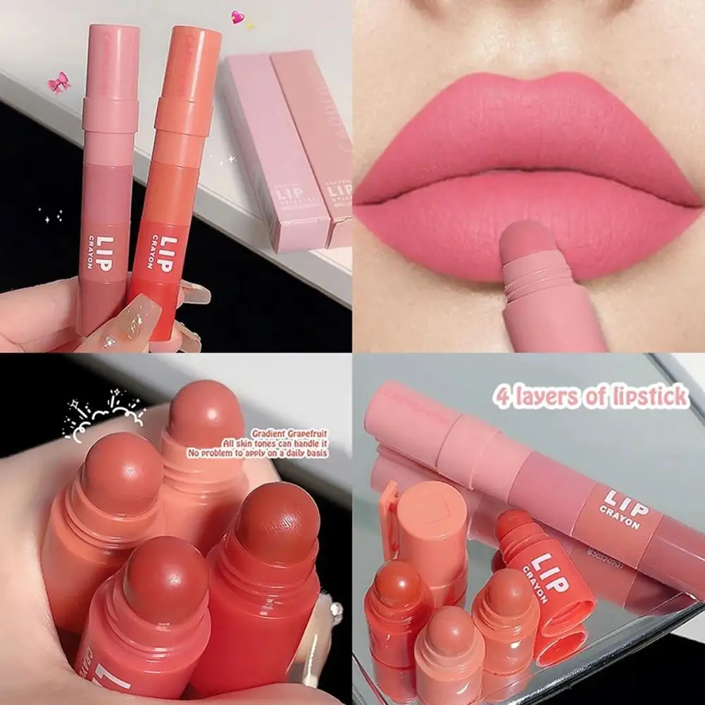 ลิปสติกเนื้อแมทท์แบบ4อิน1สีนู้ดลิปสติกลิปสติกแบบคอมโบกำมะหยี่สีแดงติดทนนานลิปสติกสีทาลิป J3W0