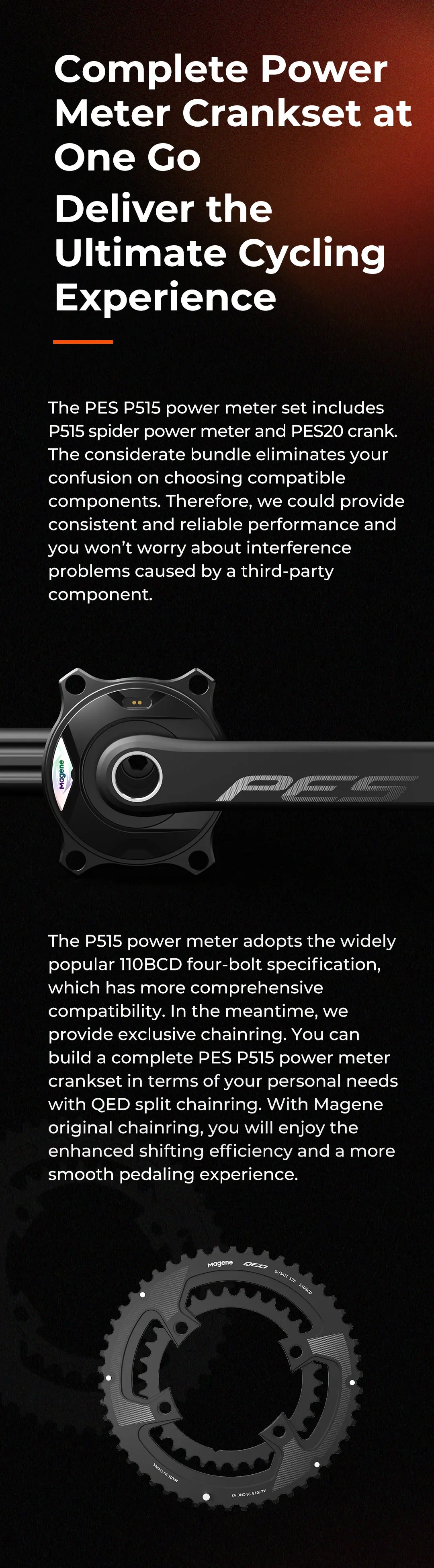 Magene PES Kurbelgarnitur P515 Leistungsmesser 4 Bolzen 110 BCD 24 mm Trittfrequenzpedal Balance Anti-Stahl-Spindelkettenblatt für Shimano/SRAM – Detail 7