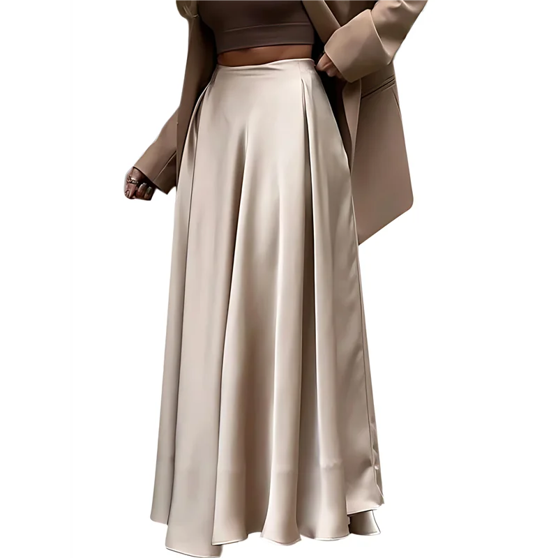 

CYL-Юбки для женщин Юбка с высокой талией Элегантная атласная юбка-миди