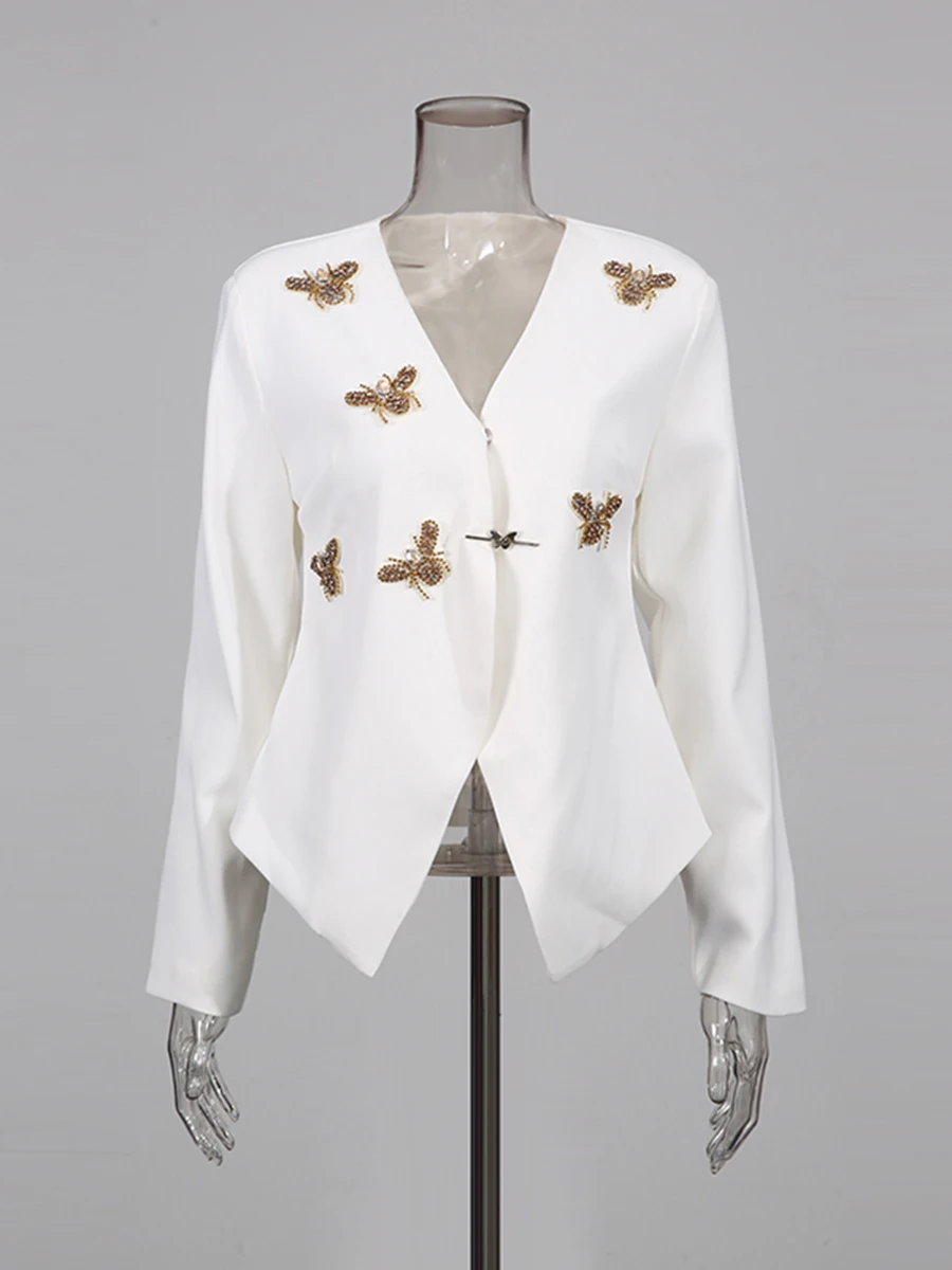 سترة CHICEVER متينة على شكل فراشة للسيدات بياقة على شكل V وأكمام طويلة للتخسيس سترات نسائية فاخرة موضة الخريف الجديدة #5