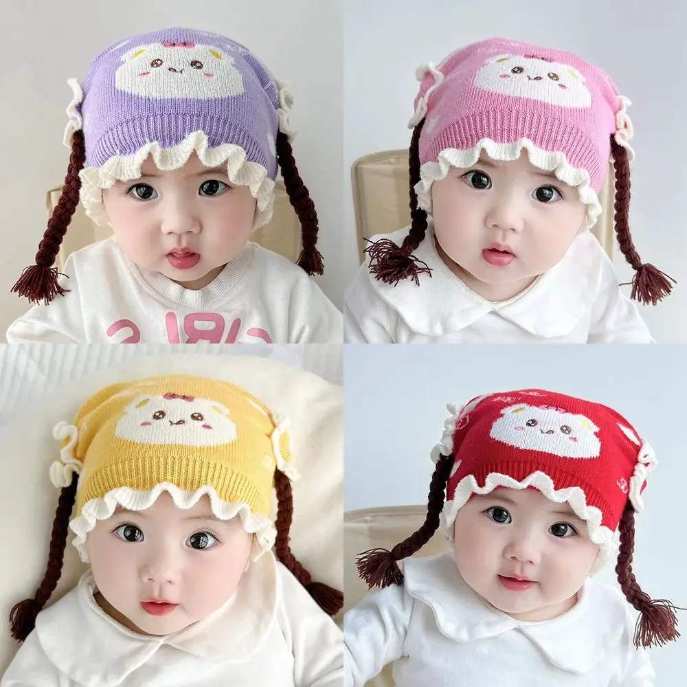 New Thickened Knitted Hat Newborn Cold Proof Beanies Cap Cute Cartoon Windproof Pullover Hat