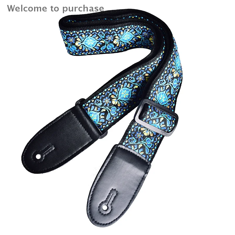 For Folk Electric Guitar Bass Ukulele Guitar Accessories Embroidered Print Guitar Strap Vintage Ethnic Style Adjustable Strap