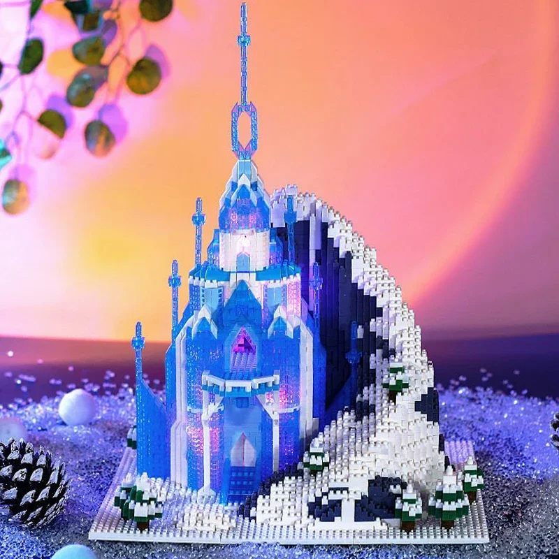 Gejia 6036 World Architecture Snow Ice Castle Tower Palace Mountain LED Light DIY Mini Diamond Blocks Bricks Building Toy No Box