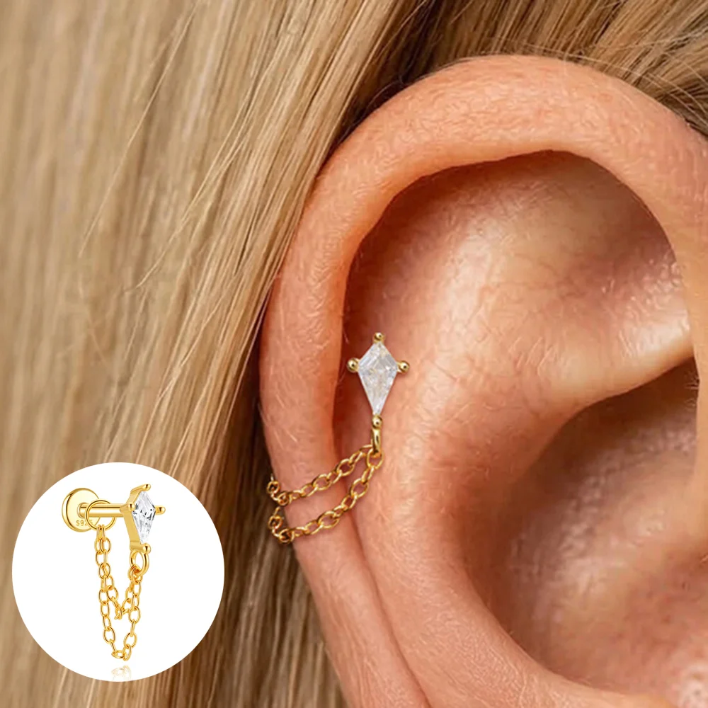 AIDE 925 Sterling Silber Pferdeaugen Doppelschichtige Quaste für Damen, flacher Rücken, Knorpelpiercing, Ohrknochen-Ohrringe, edler Schmuck – Detail 10