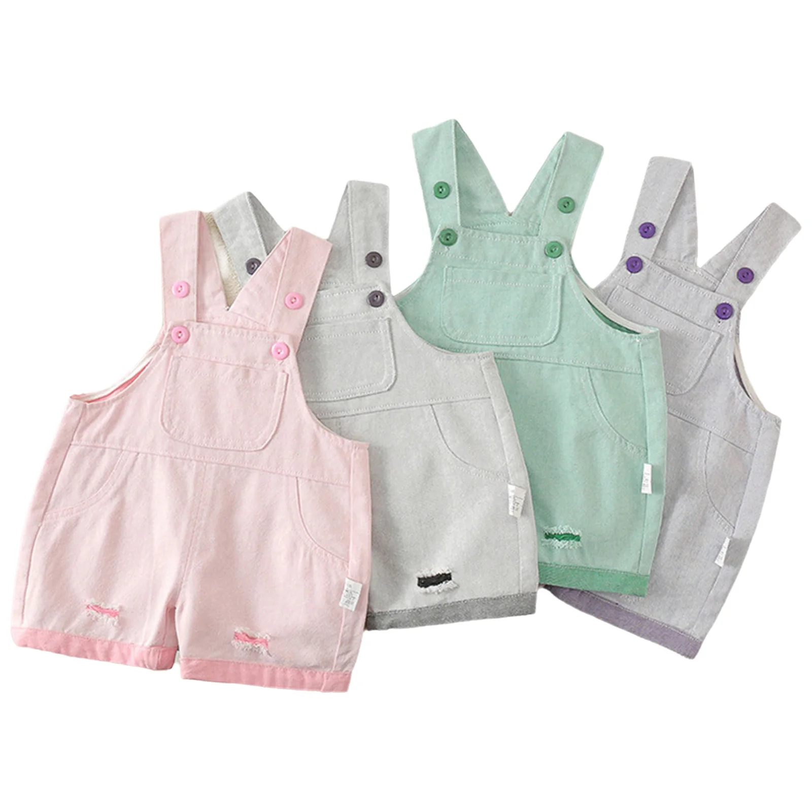 

Baby Girls Boys Fashion Casual Ripped Denim Overalls Shorts Adjustable Straps Suspender Jeans Jumpsuit for Daily School Party
