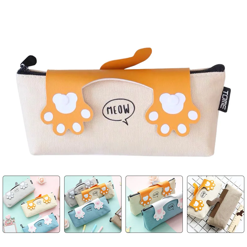 

Canvas Cat Pen Bag Cartoon Design Large Capacity Zipper Stationery Pouch Portable Pencil Case Student Storage Bag