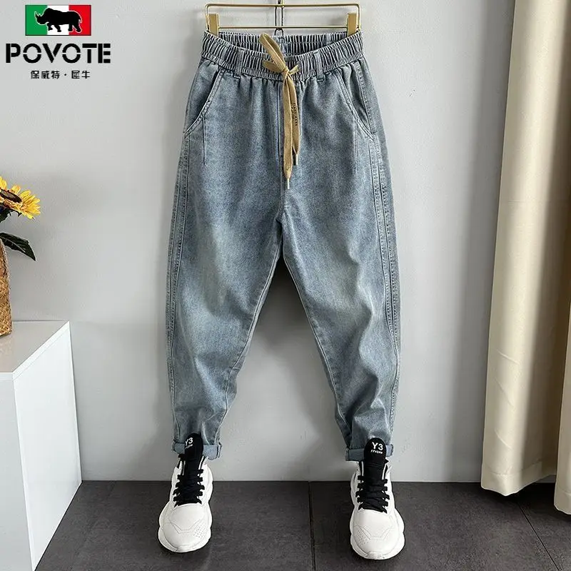 New Arrival Autumn and Winter Drawstring LOOSE Men's Thickened Jeans Casual Harem Pants Denim luxury Cargo Pants Designer Jeans