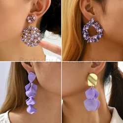 Purple Series Rhinestone Earrings For Women Luxury Tassel Petal Feather Dangle Geometric Pendientes Fashion Party Jewelry 2025