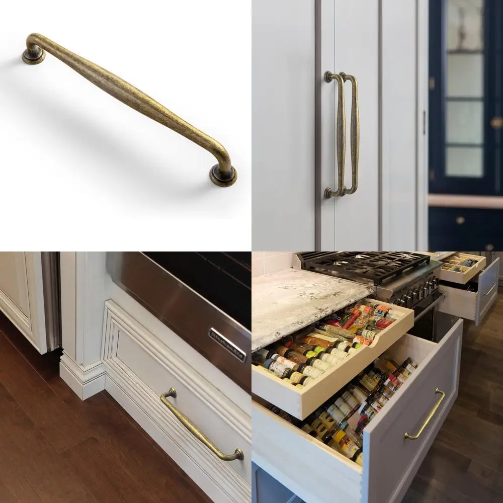 

Vintage Antique Brass Cabinet Pulls 7-Pack, 9/16 Center to Center, Sleek Tapered Handle for Classic Furniture, Retro Style Enhan