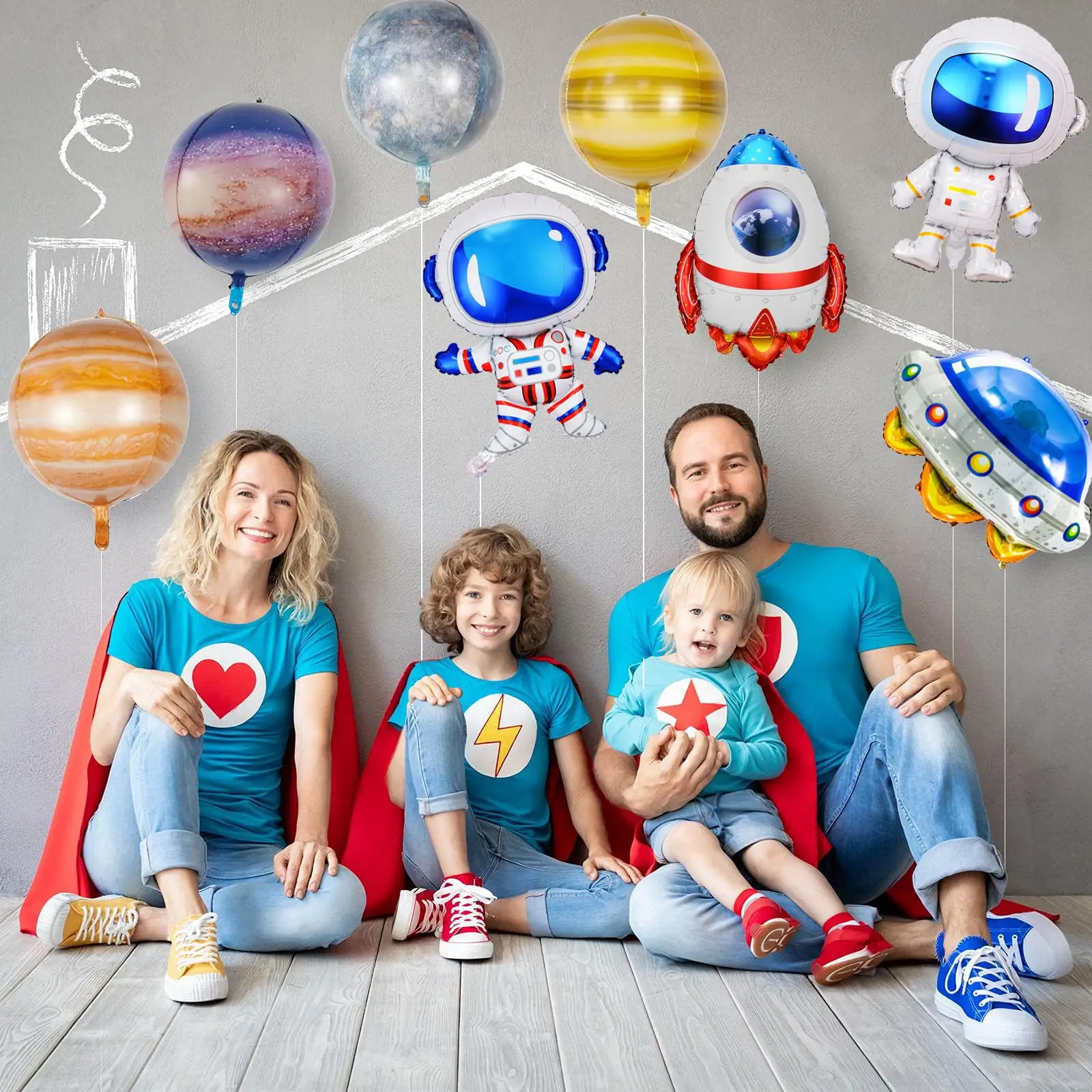 16 Pcs Space Birthday Party Decor Galaxy Solar System Globe Planet Balloons Inflatable Spaceship Rocket Astronaut Space Balloons