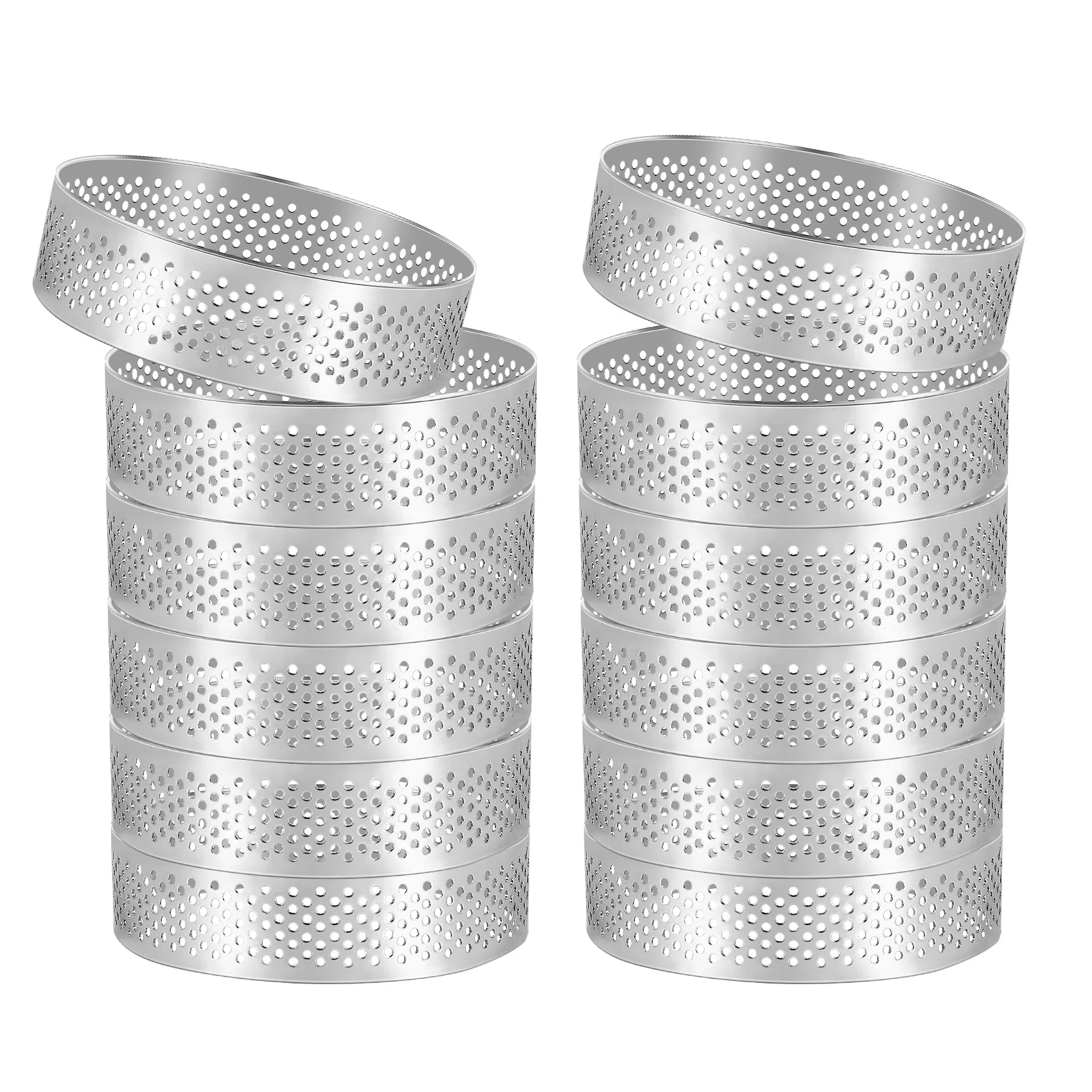 Anéis de aço inoxidável, molde perfurado do anel do mousse do bolo, ferramentas redondas do cozimento do bolo, 3 em, 12 pacotes