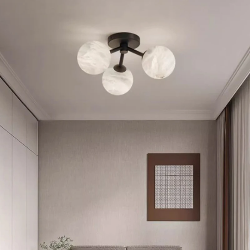 

Nordic Modern Living Room Simple Spherical Marble Ceiling Lamp Dining Room Bedroom Copper Ceiling Lights