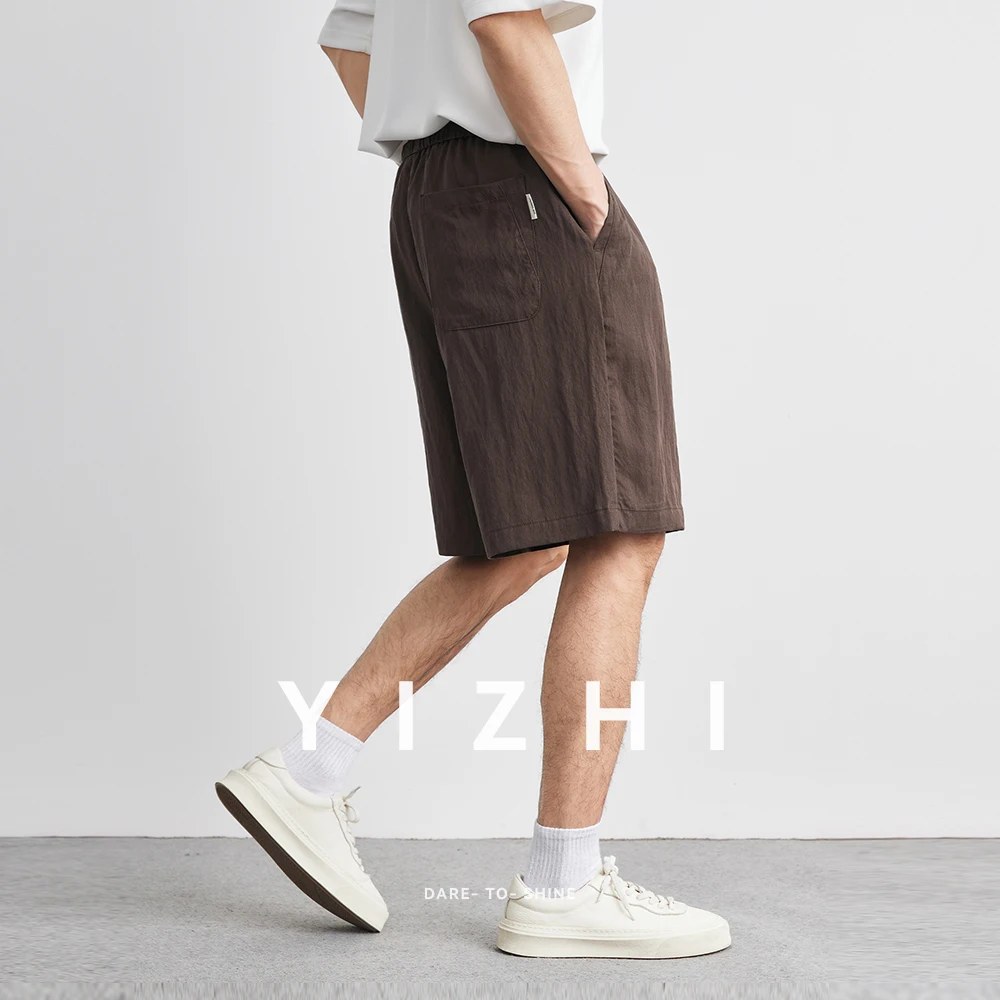 Men Retro Thin Tencel Shorts Summer New Loose Fashion Solid Color Wide Leg Shorts Outdoor Leisure Beach Pocket Drawstring Pants