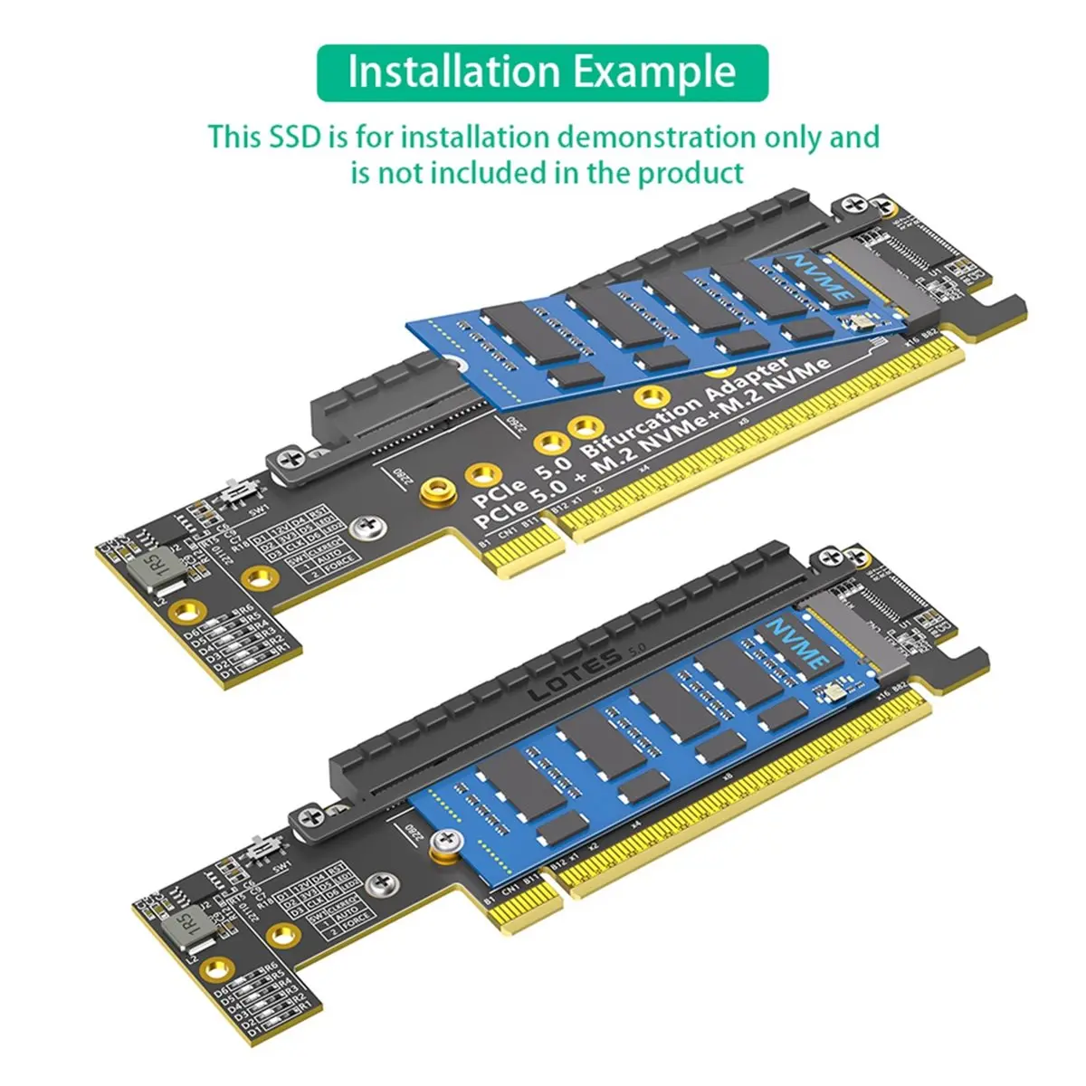 n86r-デュアル-nvme-pcie50-アダプター、pcie-50-x16-からデュアル-nvme-およびその他の-pcie-x16-x8-信号-アダプター用-m2-nvme-ssd-用アダプター
