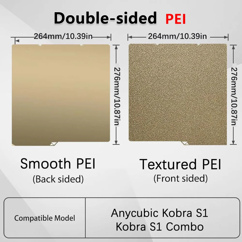 

For Anycubic Kobra S1 Build Plate Textured/Smooth PEI Sheet 264x276mm Flexible Removable Spring Steel Kobra S1C Hot Bed