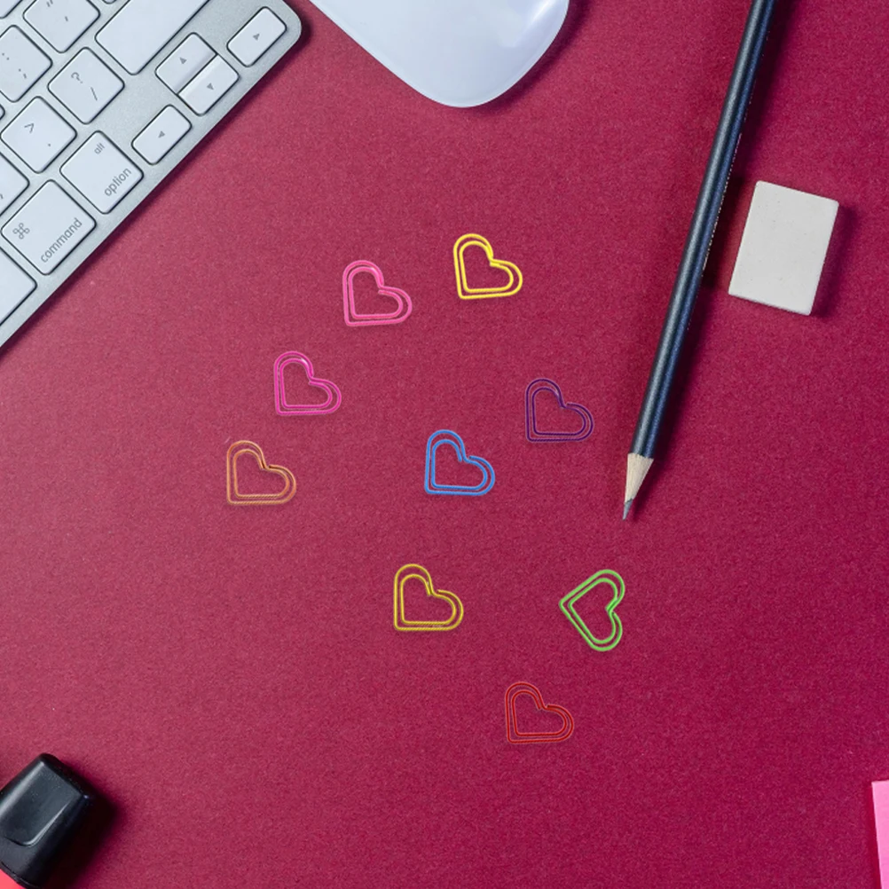 

150pcs Heart Shaped Paper Clips Multicolored Metal Binder Clips For Office Home Use Sturdy Decorative Memo Clip Assorted Color