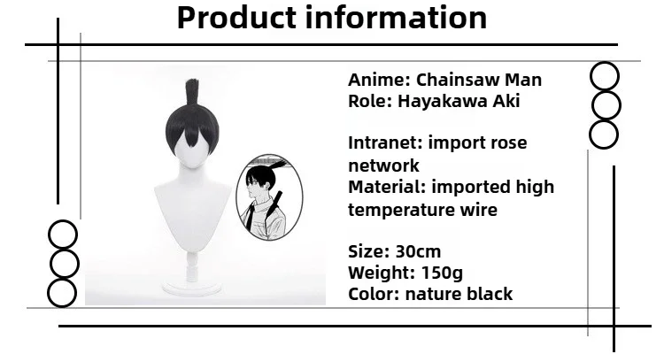 Peruka Cosplay Hayakawa Aki Chainsaw Man Czarna Krótka Unisex Japońska Figurka Anime Peruka Rekwizyt Kostiumowy na Scenę Akcesoria