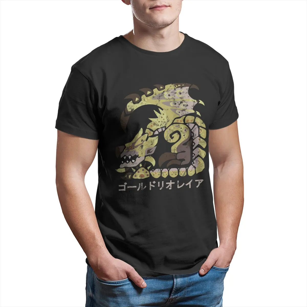 Monster Hunter World Iceborne Gold Rathian Kanji  Unisex T-Shirt for Men Pure Cotton Novelty plus size Tees  Clothes Printing