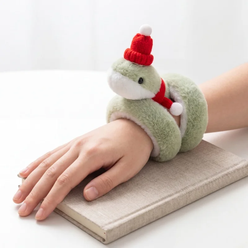 Bendable Coiled Snake Stuffed Plush Toy 4 Styles with Knitted Christmas Hat Flexible Animal Plushie Holiday Desktop Decor Gift