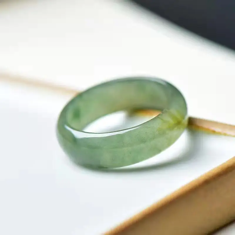 High Quality Jadeite Ring Oil-Blue Myanmar Natural A Goods Refer-ring Jade Lock-ring Genuine Certified Handring Fine Jewelry