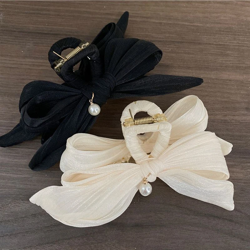 French Elegance Bowtie Hair Clip for Women Simple Pearl Hair Claw Clips Large Size Hairpin Korean Spring Summer Hair Accessories