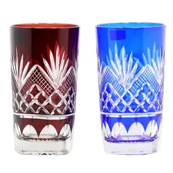 Edo Kiriko Bohemian Czech Handmade High Quality Hand Cut To Clear Blue Red Crystal Drinkware Whiskey Glass Wine Glass 2 Order