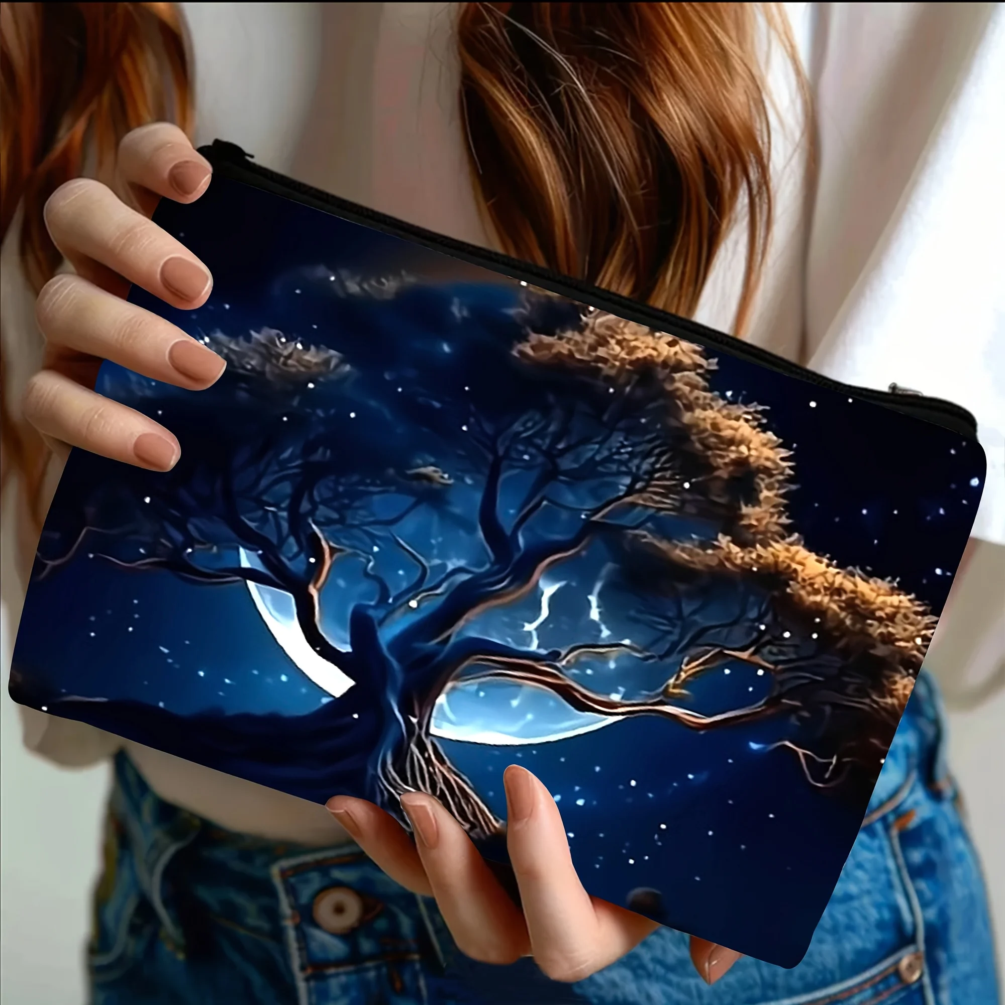 1 Stück Make-up-Tasche „Baum des Lebens“ – künstlerische kosmische und natürliche Designs, leichter Reise-Kosmetik-Organizer mit sicherem Reißverschluss