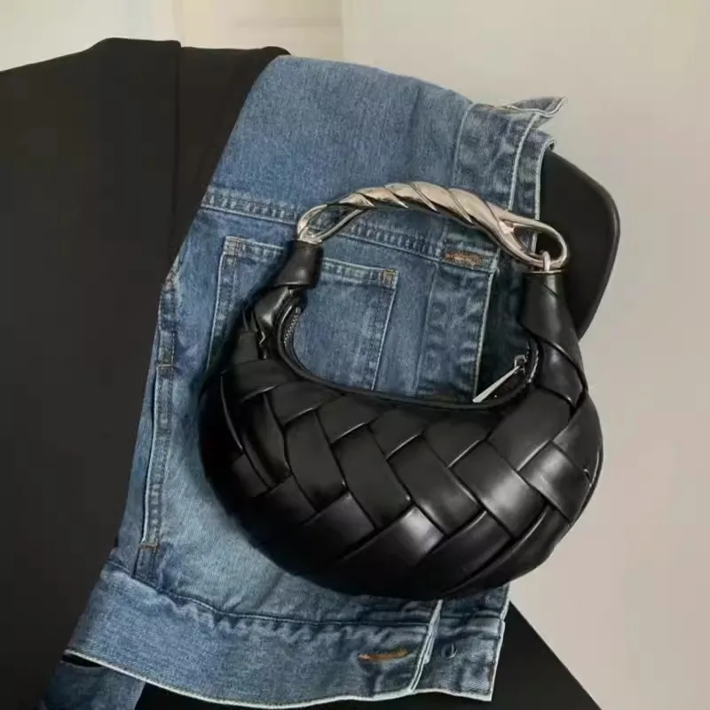 Moda nowe kobiece PU skórzane torby Crossbody damskie splot torby na ramię torebki w jednolitym kolorze damskie torby z metalowym uchwytem