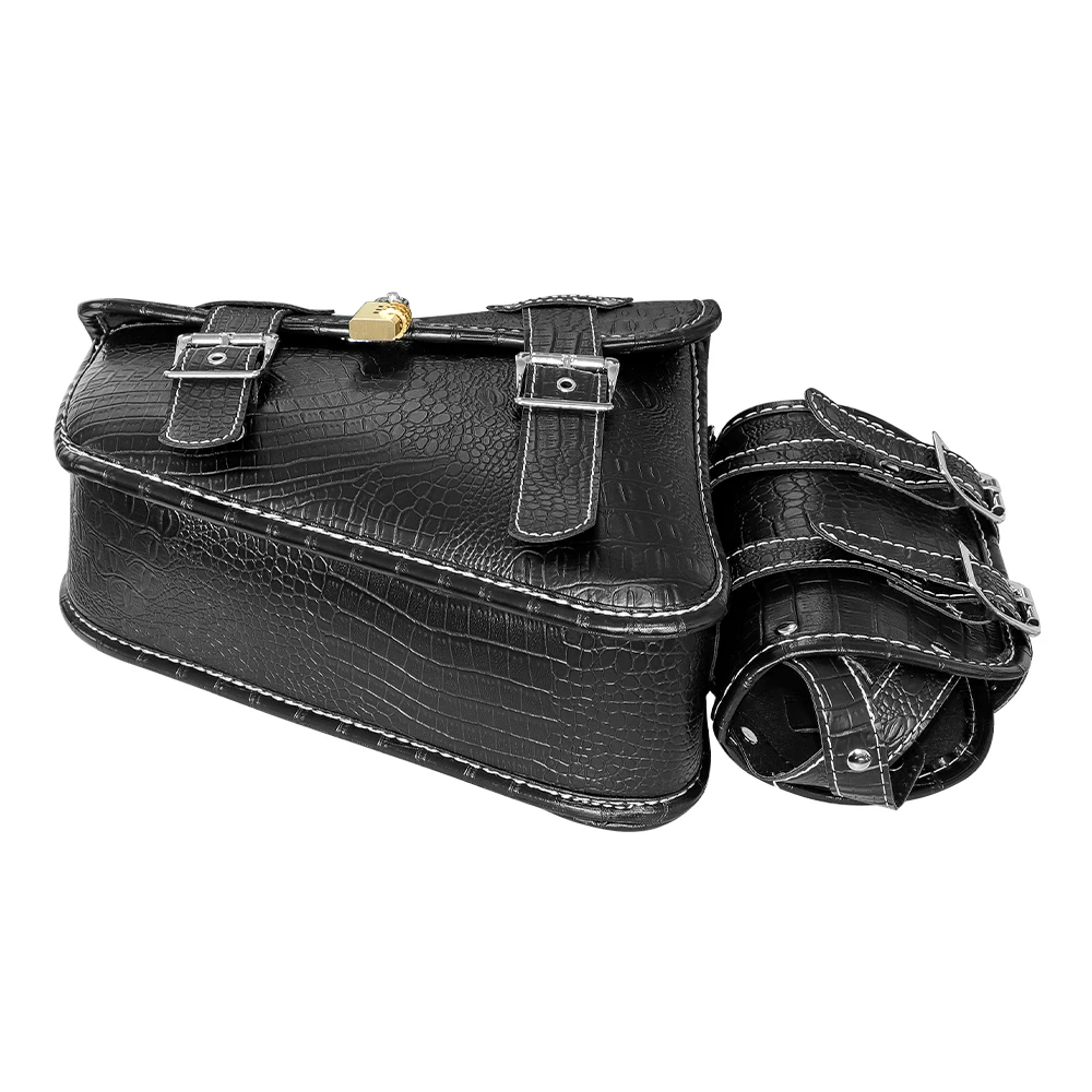 Universal Motorcycle Luxury Black Crocodile Pattern Plastic Buckle Saddle Bag Tool Pouch Luggage Left/Right Side Storage 6