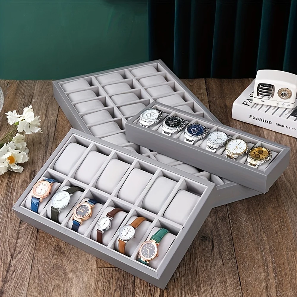 6/12/24/30 Slots Watch Display Tray Premium Watch Storage Organizer Holder for Counter Window Showcase Live Stream
