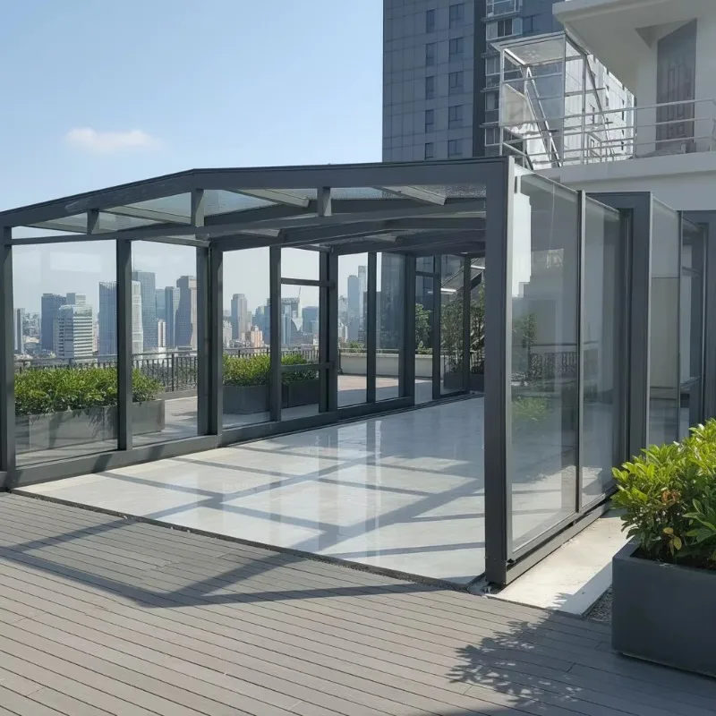 Motorized Telescopic Retractable Sunroom Garage with Mobile Glass and Aluminum Alloy Construction for Luxury Villa Garden Space