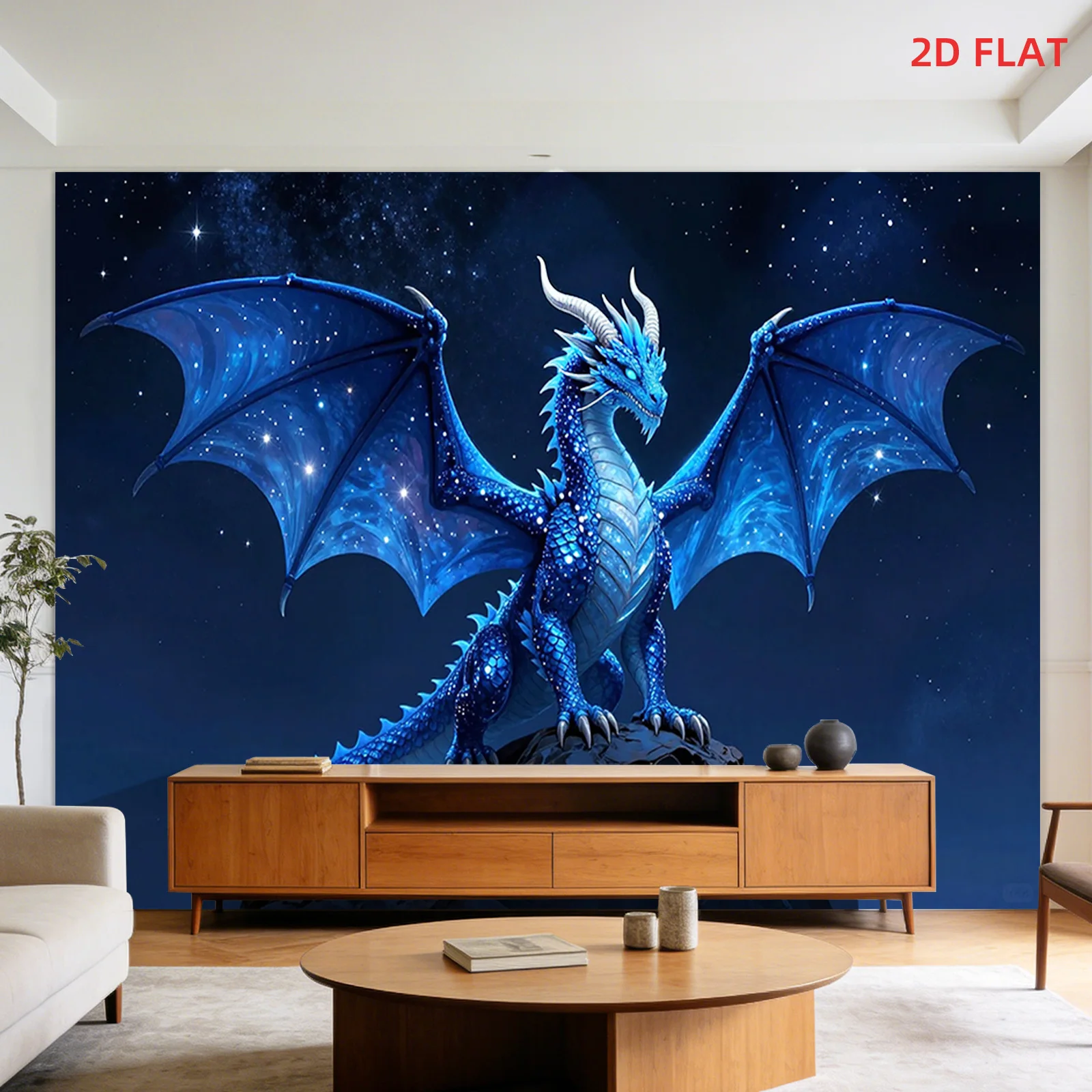 Starry Blue Dragon Tapestry Fantasy Mythical Creature Wall Art for Kids Room Teenager Bedroom Gaming Setup Epic Adventure Theme
