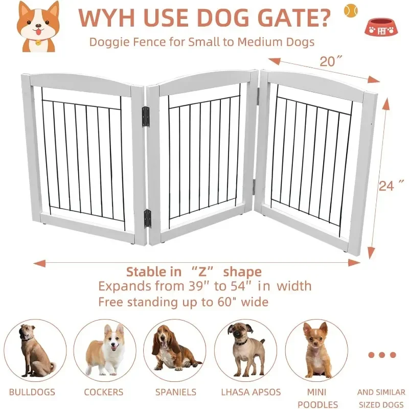 Cancello per cani pieghevole indipendente - extra largo alto, in legno bianco |   per proprietari di cani |   Interni/Scale/Porte