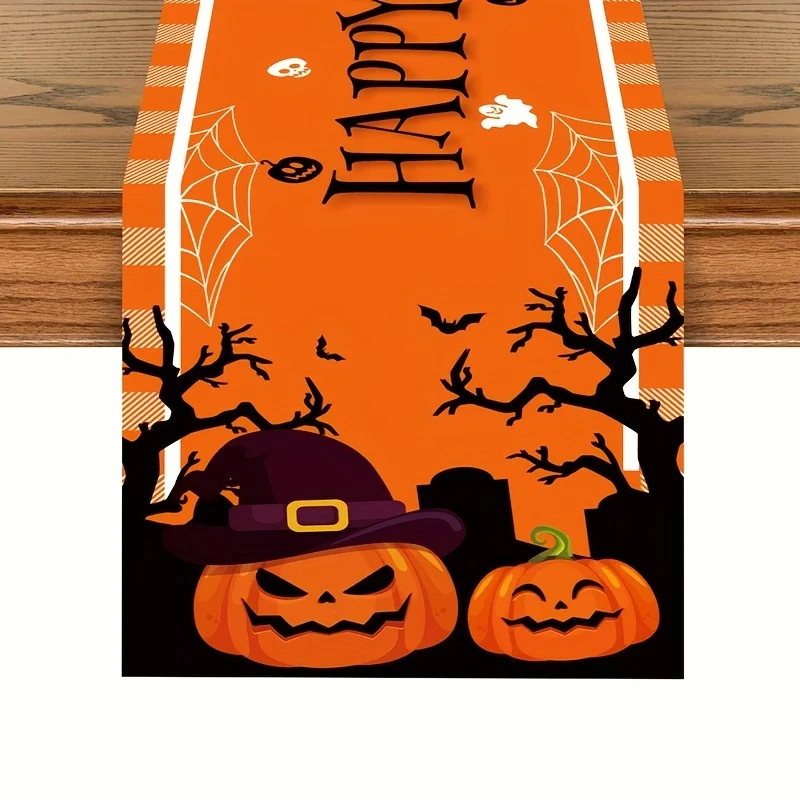 

Льняная скатерть в виде тыквы на Хэллоуин, летучая мышь, праздничный декор для праздничной вечеринки, кухонный обеденный стол, s комод, шарф, украшения на Хэллоуин