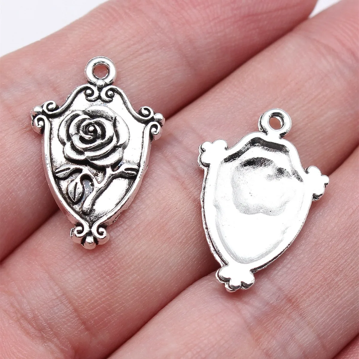 10 Pieces 15*23mm Mixed Alloy Antique Silver Color Rose Charms Vintage Necklace Pendant Accessory For DIY Jewelry Making