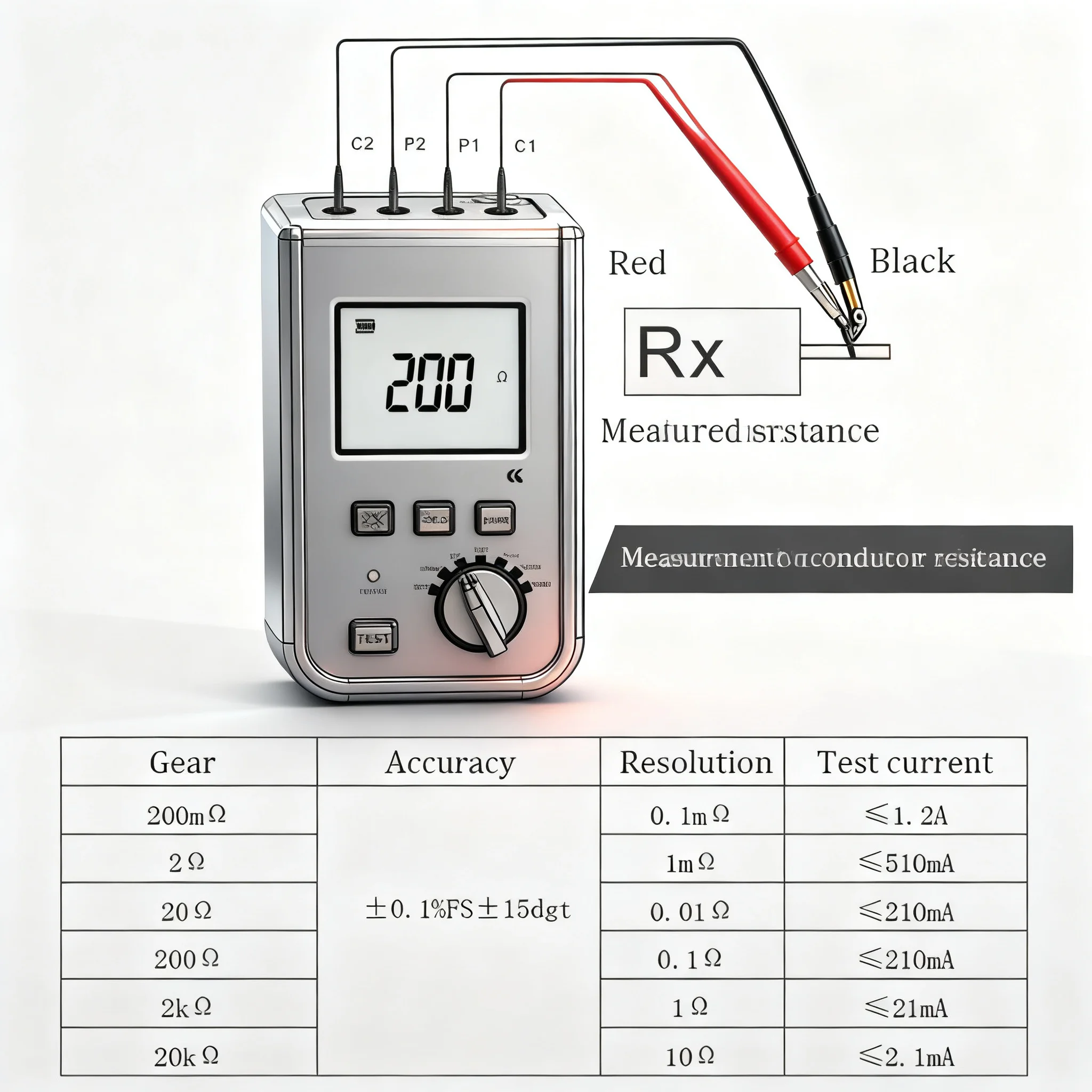 Portable ETCR3620 Milliohmmeter, High Precision 4-Wire, 1.2A 20kΩ 2 Channel Resistance Tester
