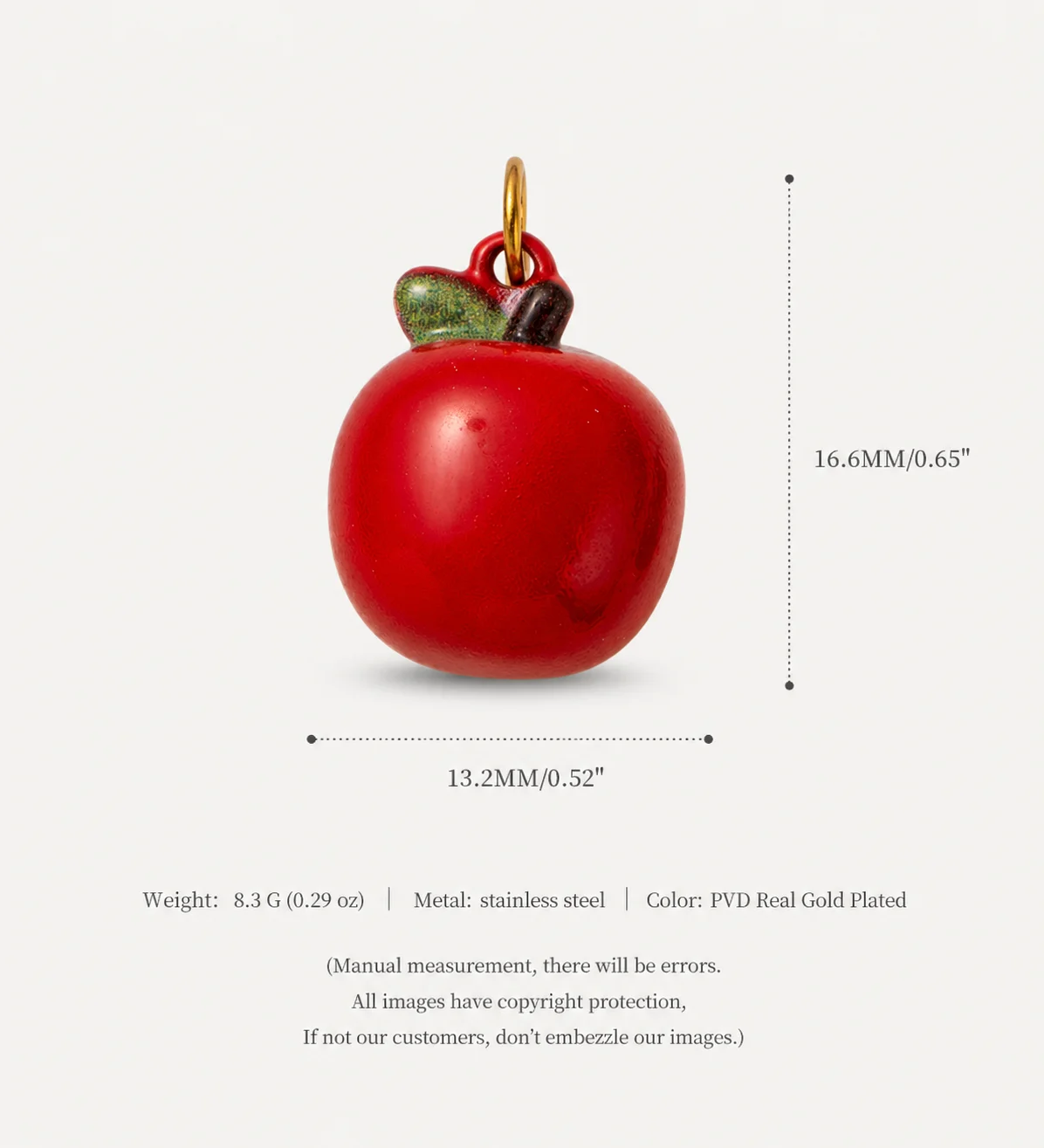 316 Edelstahl Wasserdichte Farbbeständige Beliebte DIY-Anhänger-Charms für Schmuck (Apfel, Banane, Traube) – Detail 5