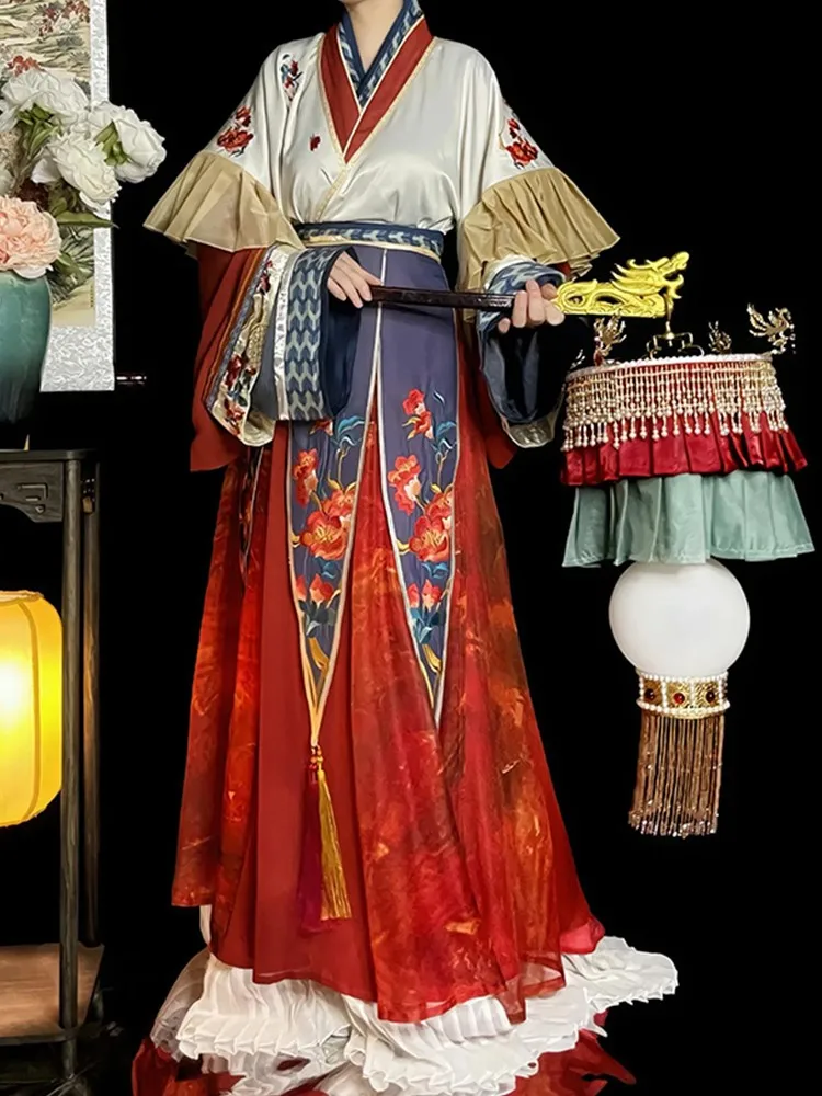 New Year robe Hanfu straight sleeve Ru Yan eight broken skirt worship suit woman