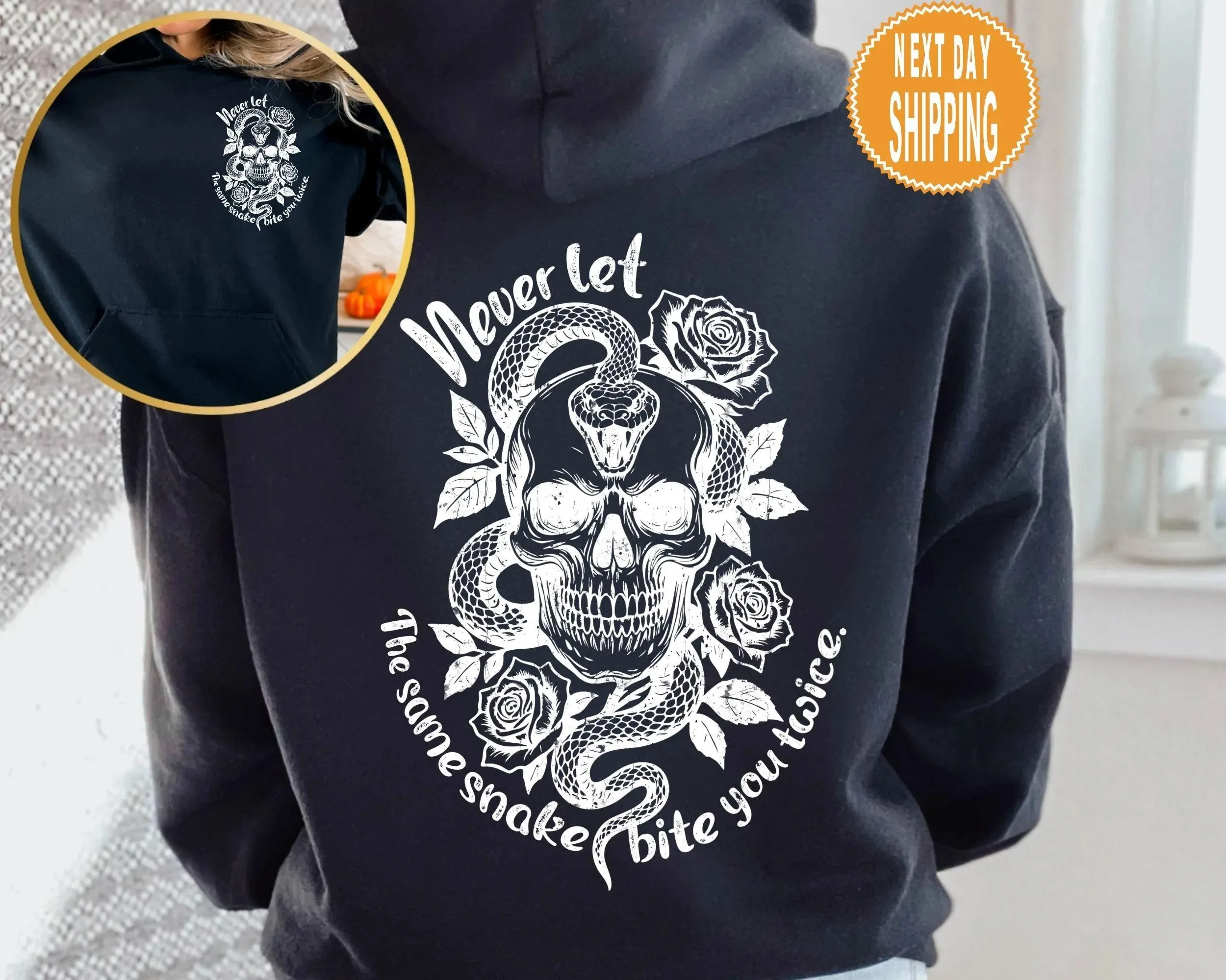 

Autumn and Winter "Dark Skull - Snake Wisdom" Edgy - Trendy Cotton Hoodie, Stylish Punk - Aesthetic Sweatshirt