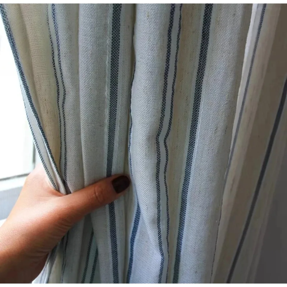 Nordic Vertical Stripe Linen Curtains for Living Room Balcony Blackout Sunshade Custom Window Cotton Linen Drapes