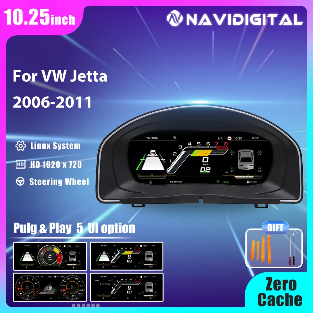 

10,25 ''Lcd радио инструмент Paneel Cockpit для VW Jetta 2006 7 8 9 10 11 лет модификация автомобильной цифровой приборной панели кластер