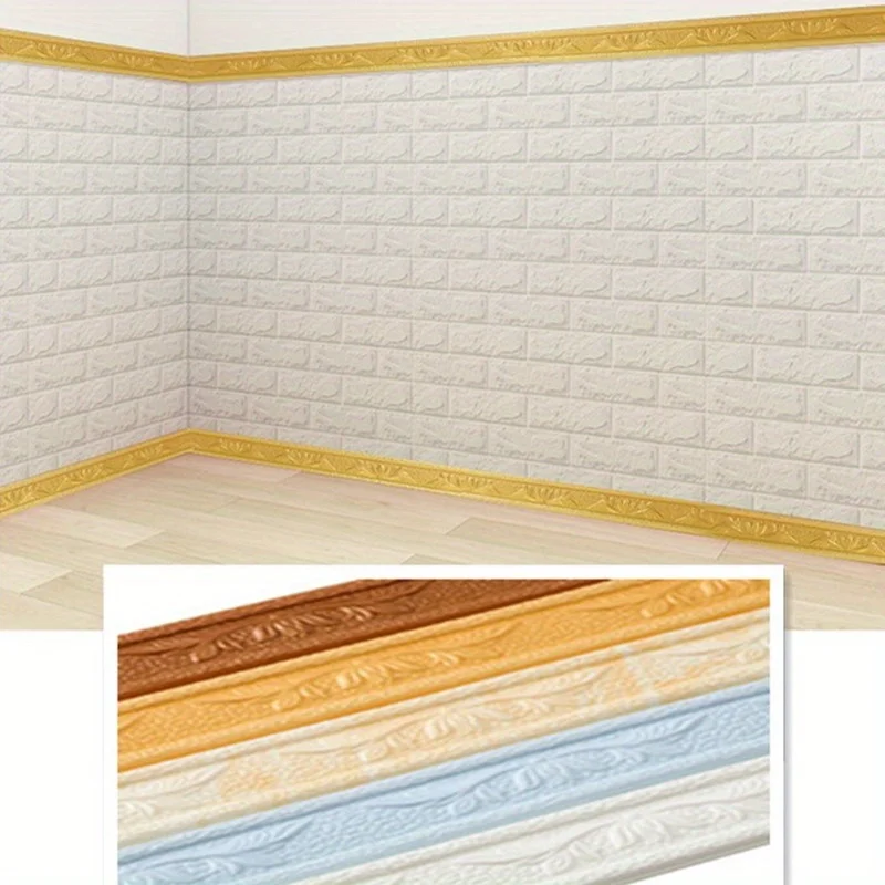4pcs 3D Foam Skirting Line, Wall Sticker Wallpaper Frame Wall Decoration Comes with Glue, Moisture-Proof and Collision-Proof