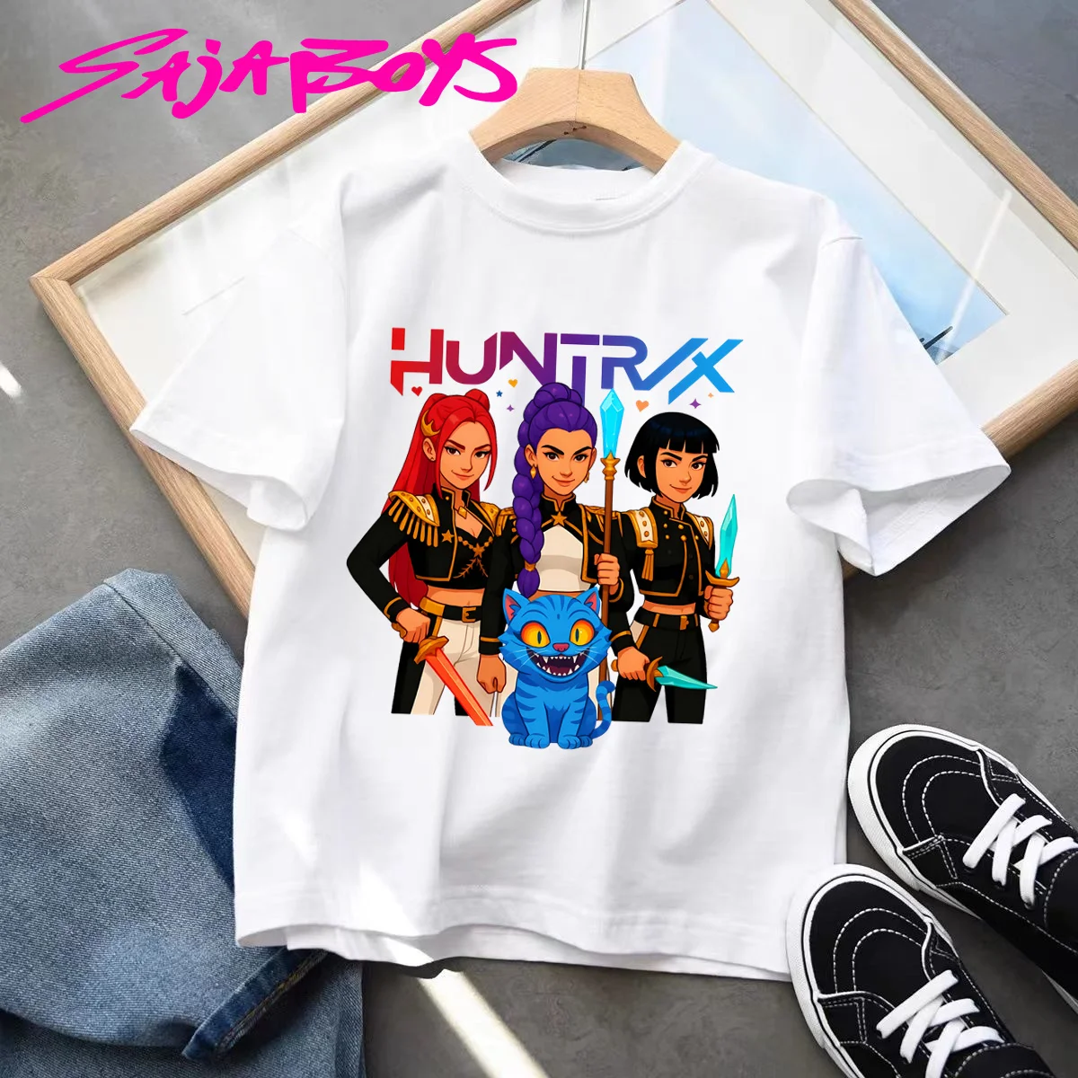 

Новинка 2026: Детская футболка K-Pop Demon Hunters Saja для мальчиков, летняя повседневная хлопковая футболка с коротким рукавом и принтом, худи