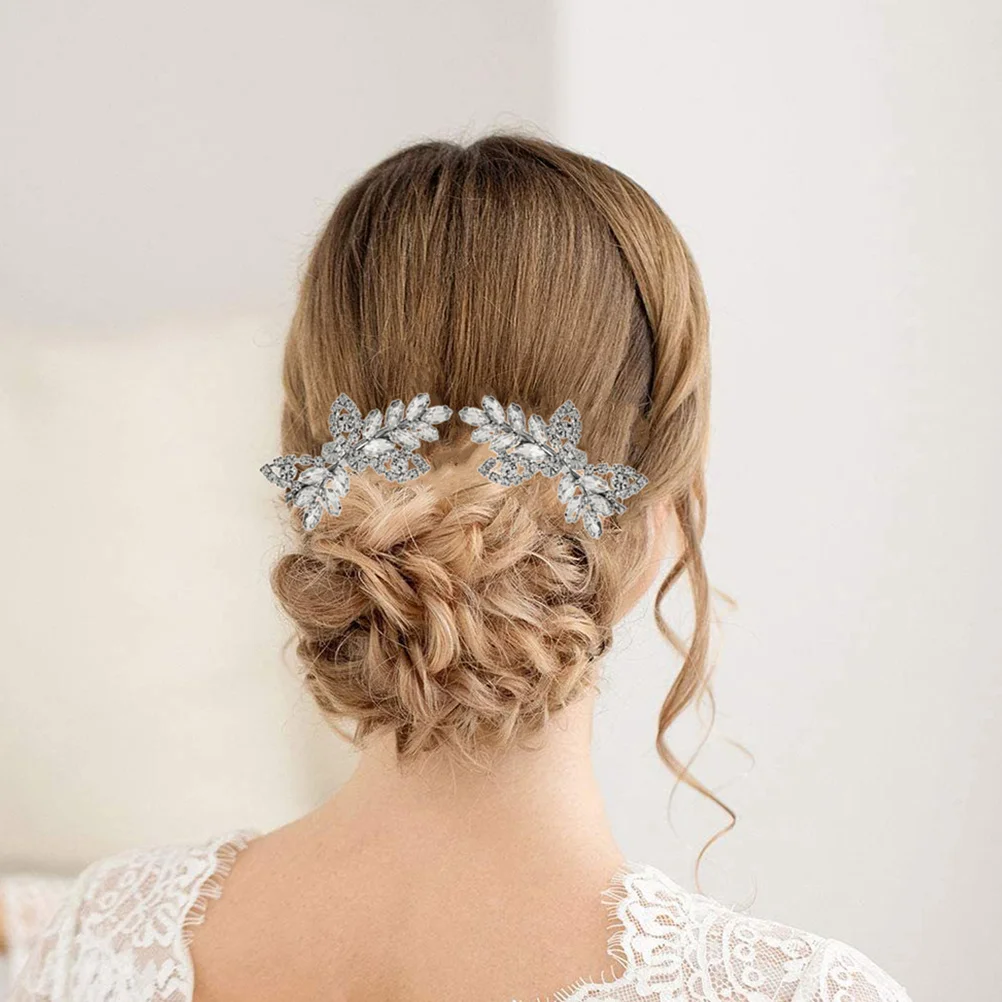 

2pcs Rhinestone Hair Clips Leaf Design Barrettes For Women Girls Long Hold No Slip Hair Accessories Wedding Party Prom Decor