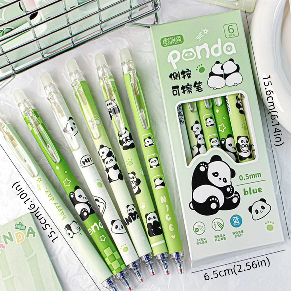 Bolígrafo borrable de Panda bonito INS, borrador térmico estético de dibujos animados, prensa de escritura, bolígrafo de Gel de 0,5mm para escuela, 6 uds.