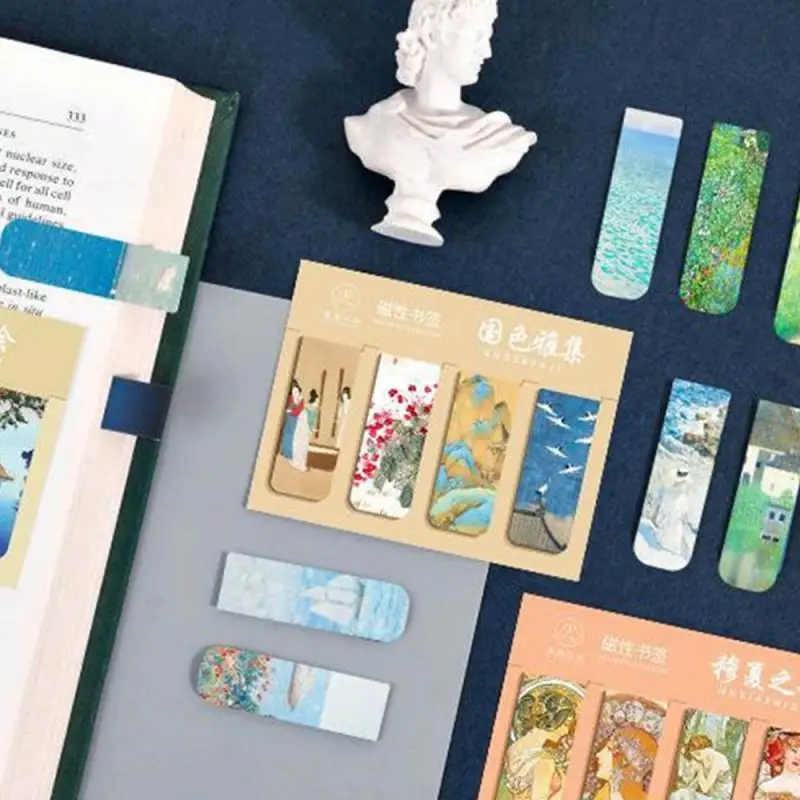 Creative Magnetic Bookmarks 4pcs Aesthetic Stationery Book Accessories Student Reading Marker Retro Literary Teacher'S Day Gift